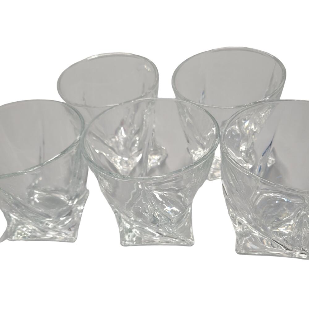 Clear Glass Luxury Twist Design Lowball Whiskey‎ Square Bottom Glasses Set of 5